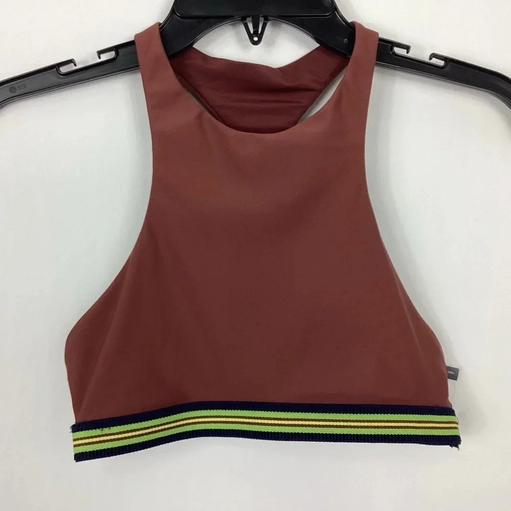 Aerie Racerback High Neck Swim Crop Top Brown